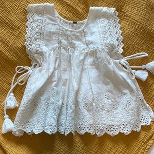 Free People White Embroidered Top with Tassels